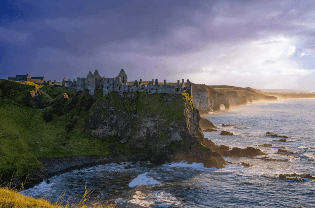 Coastal Cliffs and Castle Ruins at Dunluce Castle in Northern Ireland