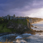 Coastal Cliffs and Castle Ruins at Dunluce Castle in Northern Ireland